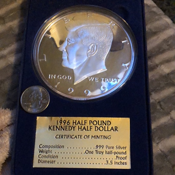 Other - 1996 1/2 half pound Kennedy half dollar proof 1 troy half pound pure .999 silver